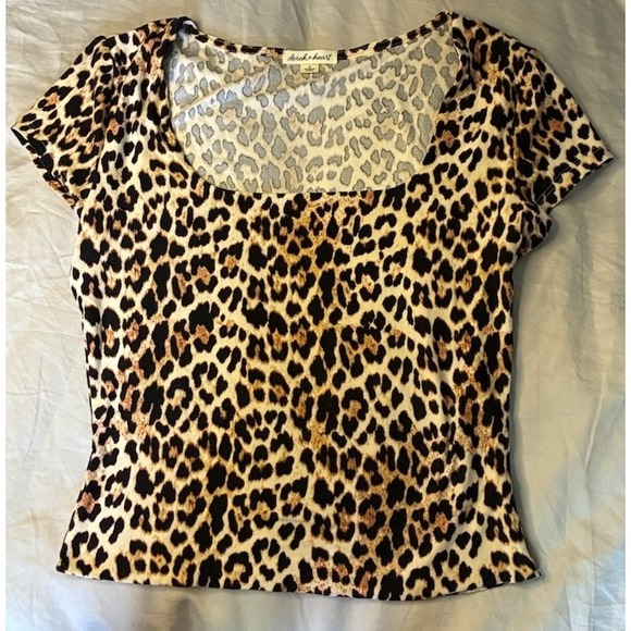 Derek Heart Tops - Derek Heart Womens Leopard Print Scoop Neck Short Sleeve Top Brown Black Size M